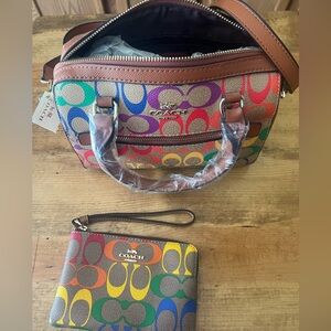 Rainbow pride inspired purse and authentic coach zipper pouch